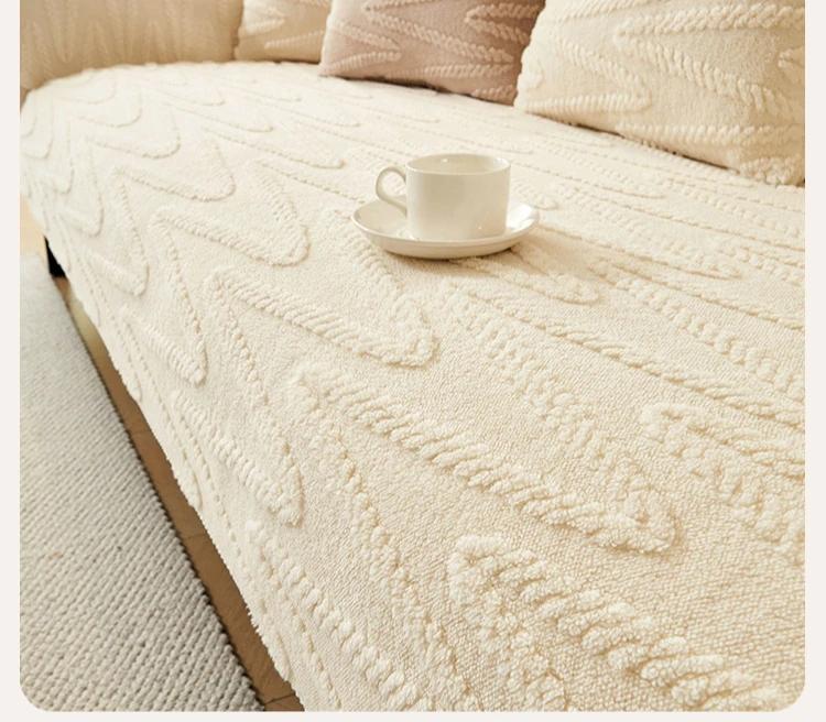 New Sofa Cushion Thickened Plush Sofa Mat Anti Slip Winter Keep Warm Sofa Cover Solid Color Wave Pattern Couch Cover Pillowcase