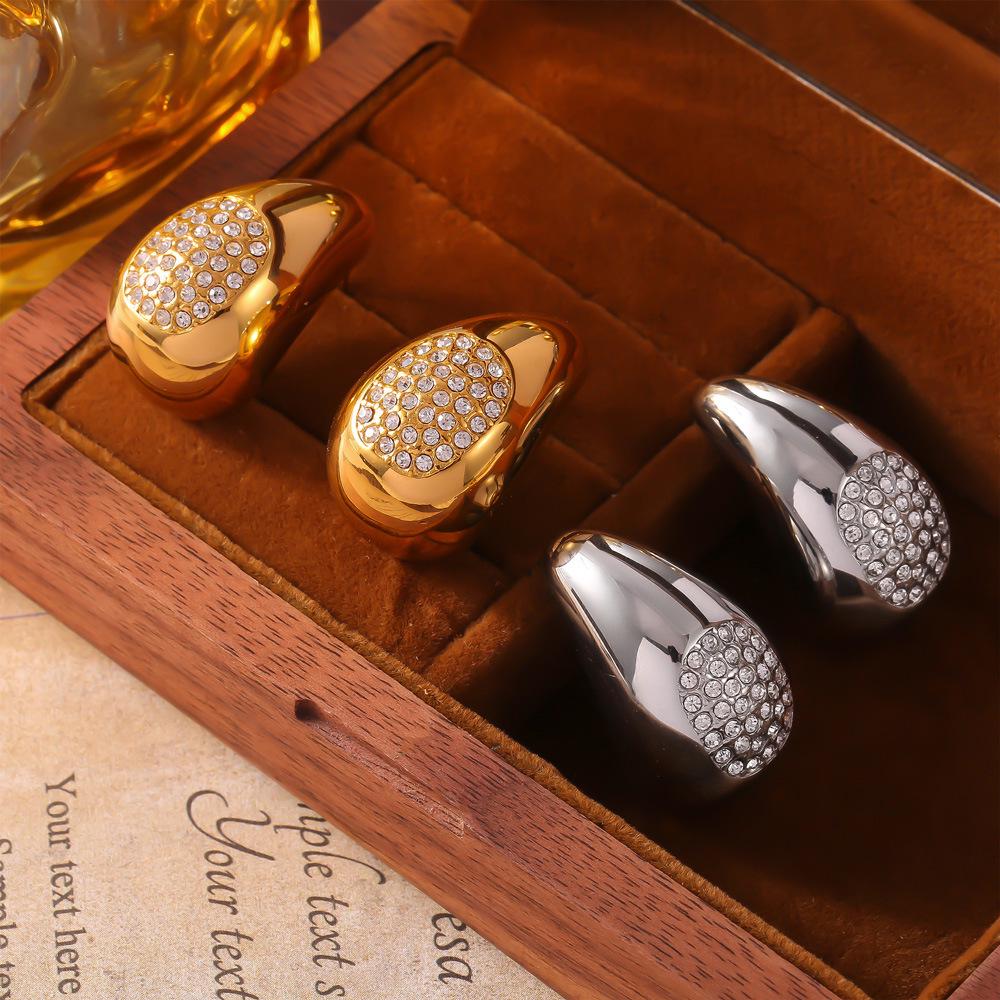 18k Gold Titanium Steel Teardrop Diamond Earrings - European & American Fashion Jewelry