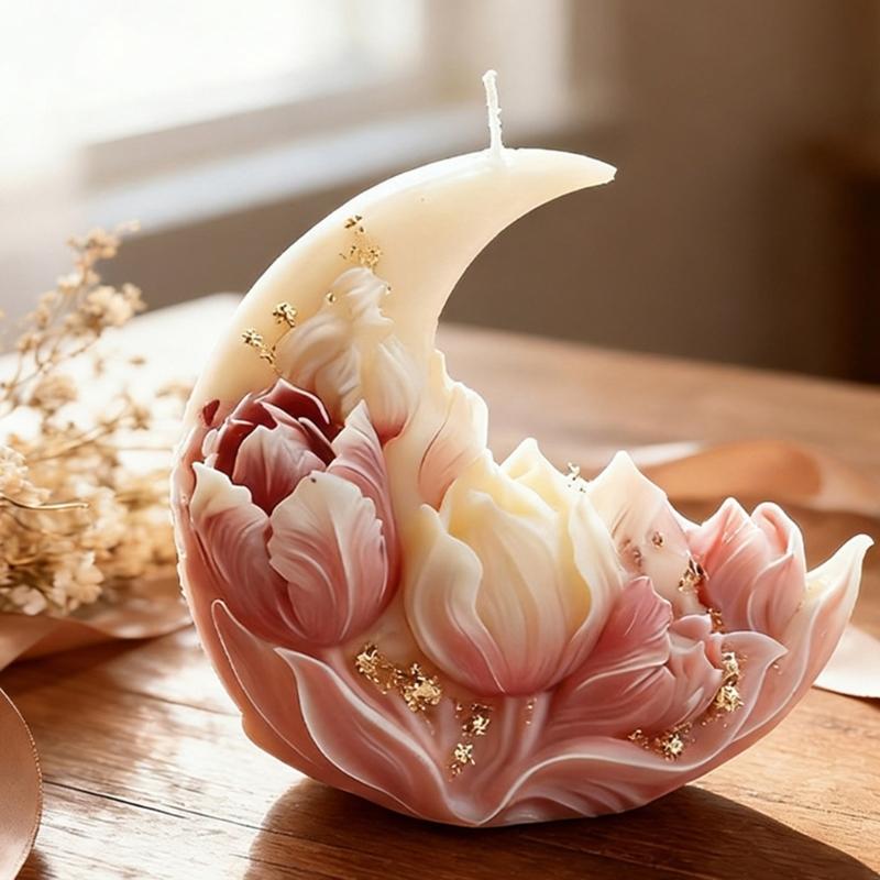 Flower Embossed Moon Silicone Molds Candle Making Tool for Handmade Candle Soap Home Decoration Epoxy Resin Craft