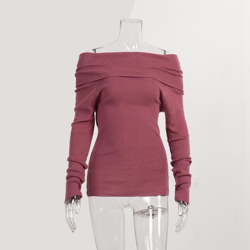 

Новинка 2024 года, футболка Trui Lente En Herfst Dames, пикантная приталенная футболка Met Lange Mouwen, Eenlijn Hals Lange Mouwen Basis Gebreide Trui L красный