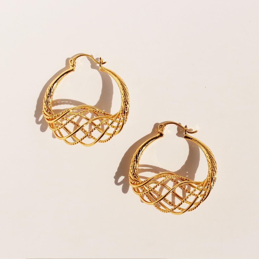 Ethnische Drei-Dimensional Hohl Wellenförmige Linie Ohrringe Modische Persönlichkeit Übertrieben Ohrringe Schmuck 01-1