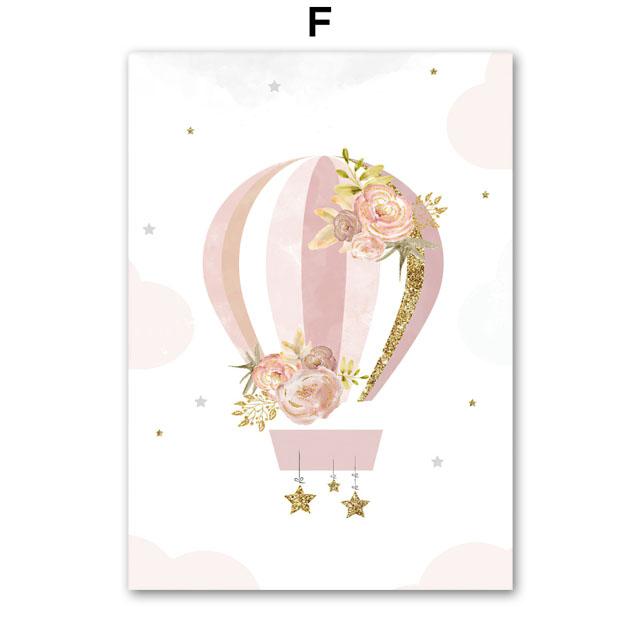 Pink Train Lion Giraffe Rainbow Balloon Flower Wall Art Canvas Prints Painting Posters Prints Pictures Girl Kids Room Home Decor