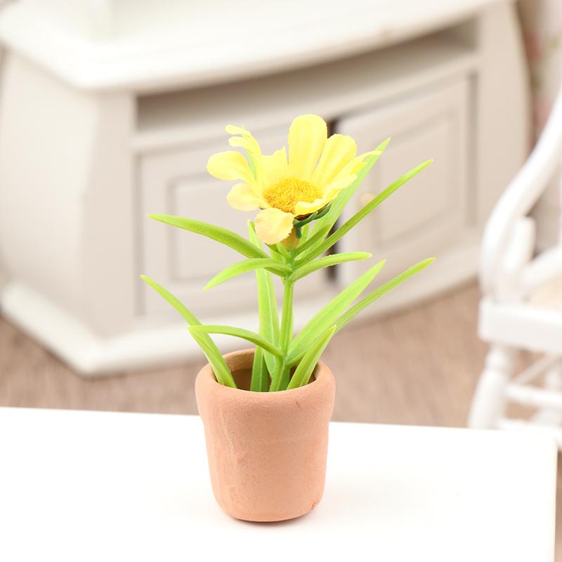 Different Styles 1:12 Dollhouse Miniature Flowers Mini Potted Plant Flower Pot DollHouse Decor Bonsai Model Garden Home Ornament