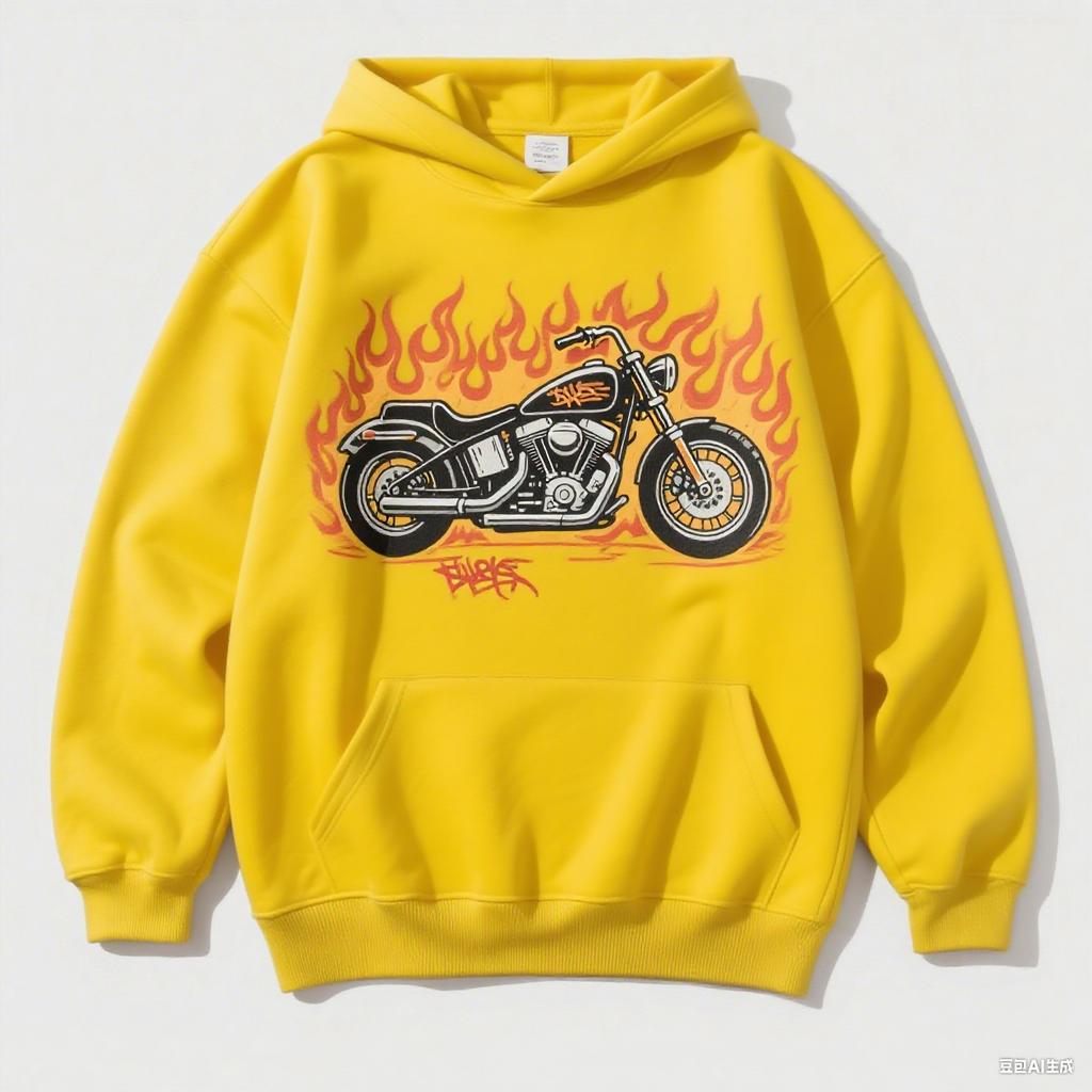 Men's Vintage Biker Style Hoodie Flame Motorcycle Graphic Print Sweatshirt Hip Hop Casual Pullover Hooded Top for Autumn Winter