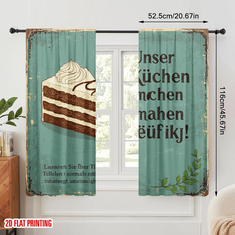2pcs 2D flat printing Window Curtains Delicious Cake Making You Addicted Fabric Without Electricity Festive Wall Decor for