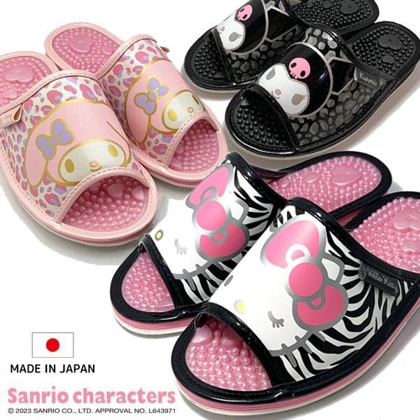 Sanrio Healthy Sanrio Animal Design SAHS004 Pink Hello LL Japanese-made Sandals, (Black Kitty, 25.0 Cm)