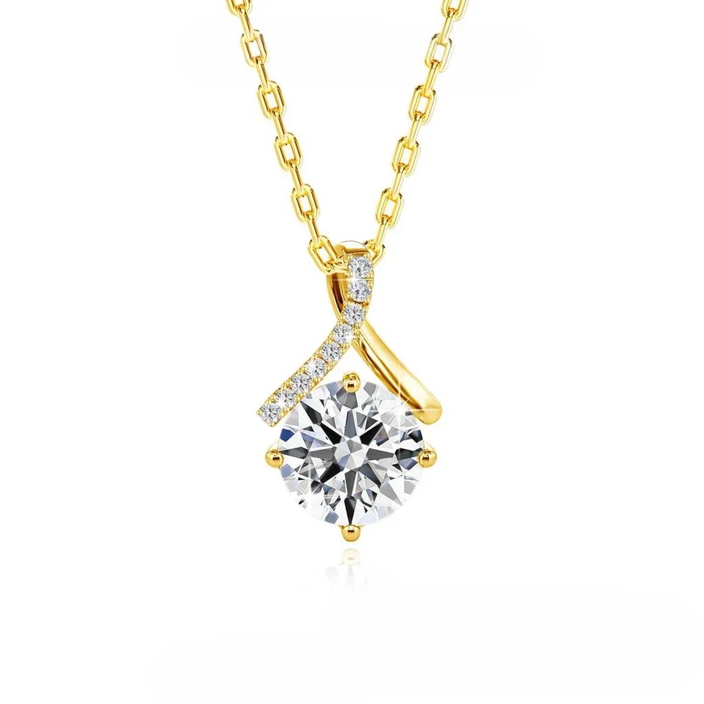 Gold Twist Round Cut Moissanite Pendant Necklace Certified Classic Jewelry for Women Engagement Wedding Gifts Wholesale