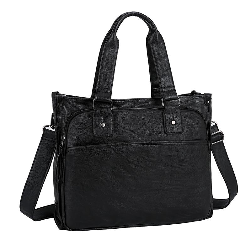 Men's Handbag Leather Horizontal Business Briefcase Computer Bag One Shoulder Oblique Span Large Capacity Commuting Bag