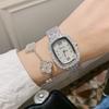 Square Zircon Silver Bracelet Fashionable Personalized Rhinestone Shell Watch Full Diamond Strap Women'S Watch