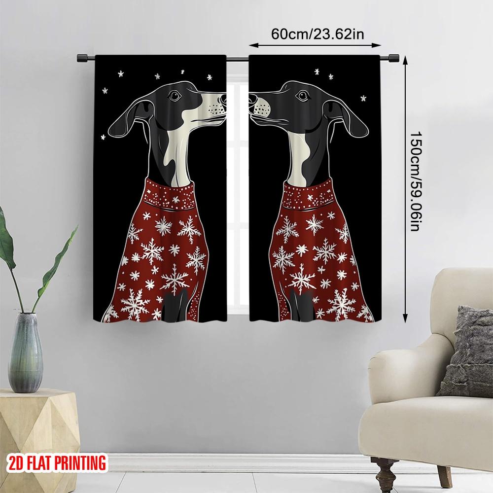 2 Stück, 2D-Flachdruck Minimalistische Vorhänge Schwarze Hunde Schneeflocken Pullover (4) 100% Polyester (ohne Stange) Außendekorationen