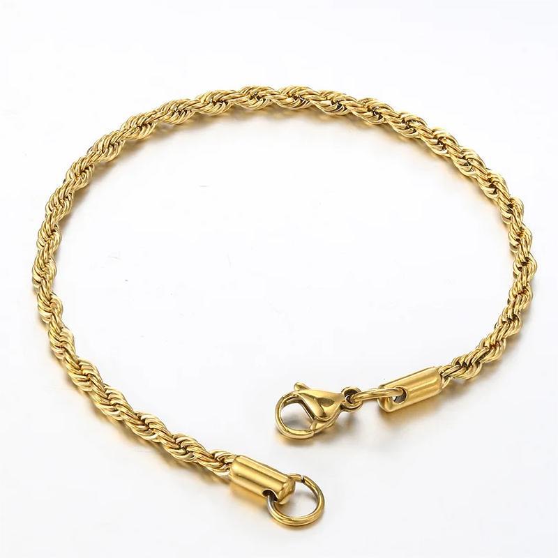 2026 European, American and Cuban Hip Hop Hiphop Trendy Men's Thin Bracelets Niche Men's Non-fading Twist Chain Jewelry