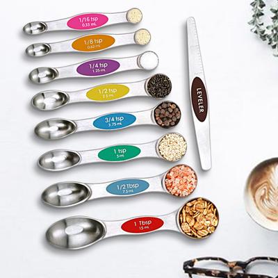 9Pcs/Set Measuring Scoop with Scale Easy To Clean Stainless Steel Double Head Measuring Spoons Set Kitchen Tools