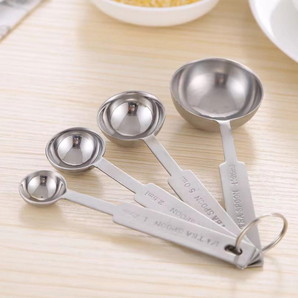 4Pcs Teaspoon Measuring Cups Set Stainless Steel Coffee Sugar Scoop  Baking Tool