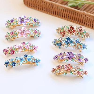 Customized Retro Paint Rhinestone Hair Accessories Women'S Flower Hairpin Yiwu Small Commodity Baking Paint Flower Headdress Women'S Spring Clip