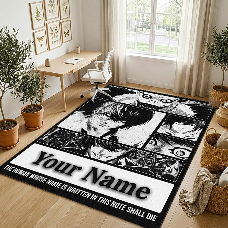 Personalized Crystal Velvet Carpet,Death Note Custom Printed Name, Plush Area Rug For Home Indoor Decor