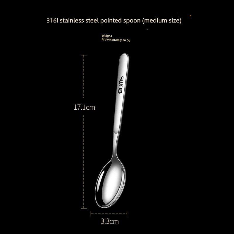 Japanese Imported Household 316L Stainless Steel Spoon, Food-Grade Long-Handled Round-Head Spoon, Soup Spoon, Soup and Stew Spoon, Eating Spoon