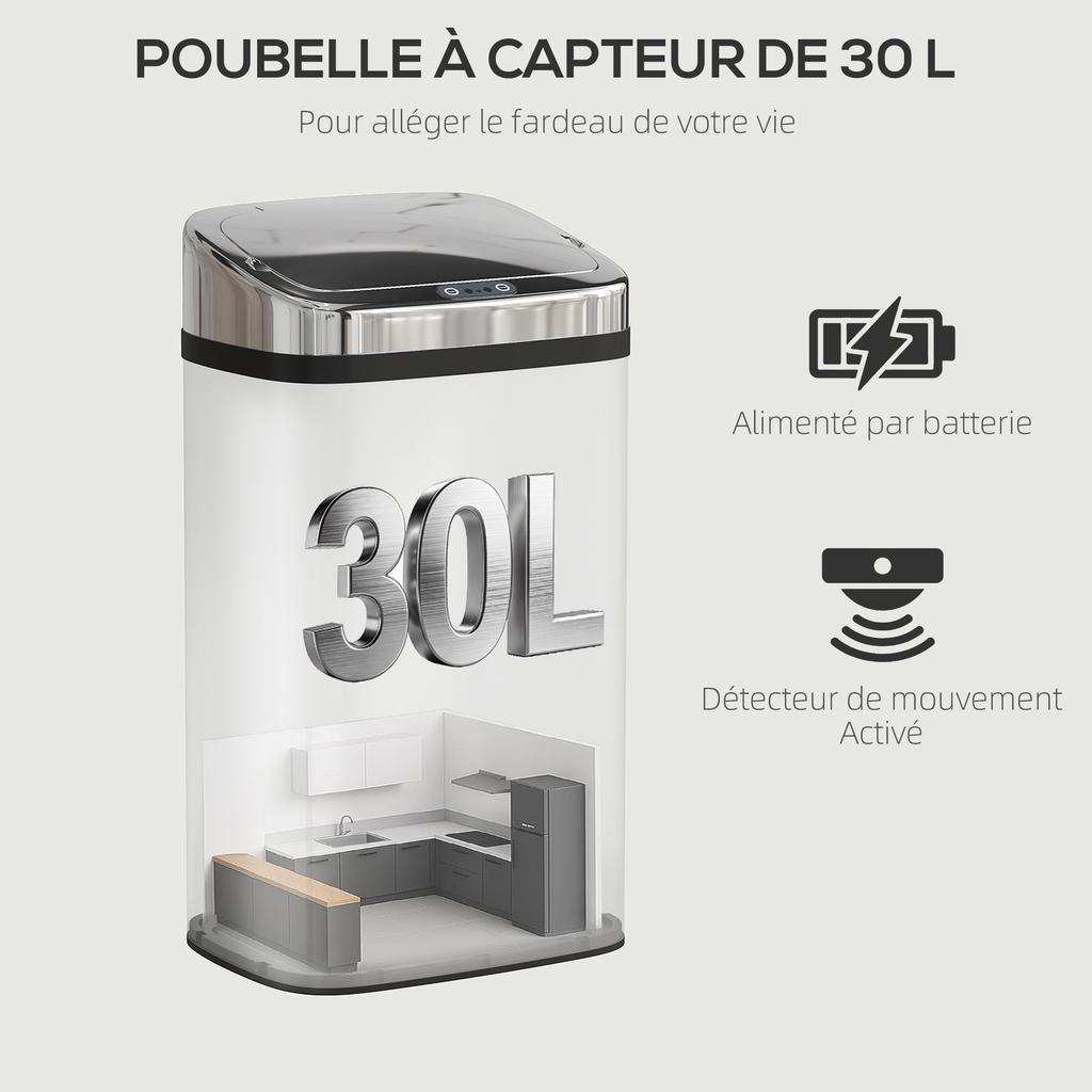 Motion Sensor Bin, Automatic Opening, 1 x 30 L, Stainless Steel