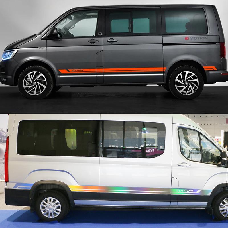 2 Stück Auto-Schwellenaufkleber für Volkswagen VW Transporter Caravelle Multivan T4 T5 T6 Camper Van Vinyl-Aufkleber Zubehör