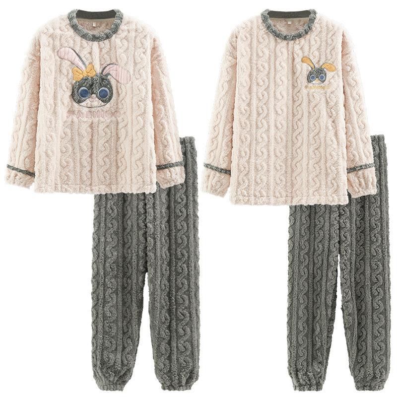 Pánské a dámské silné pyžamo z korálového fleecu: Hřejivá sametová flanelová zimní souprava