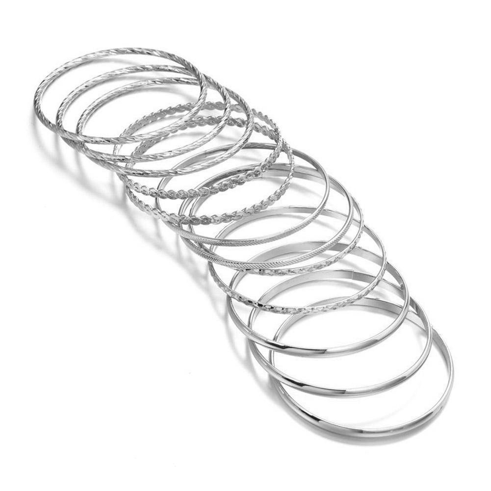 12pcs NEW Punk Curb Cuban Chain Bracelets Set for Women Miami Boho Thick Gold Color Charm Bracelets Bangles Fashion Jewelry