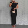 Women's Off Shoulder Textured Bodycon Maxi Dress Slim Fit Evening Party Long Dress