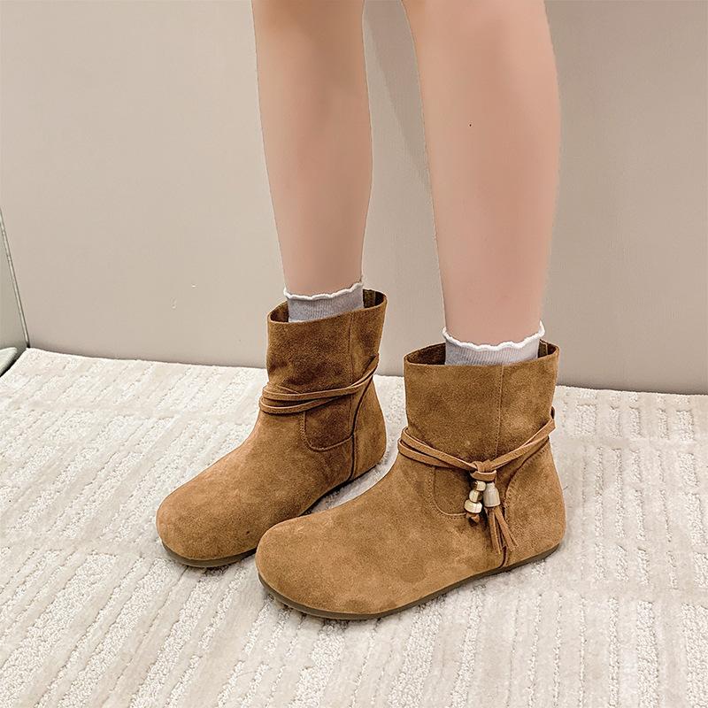 Brown Western Jeans Tube Boots Women's Pile Skinny Boots Summer and Autumn 2025 New Maillard Martin Boots Short Boots