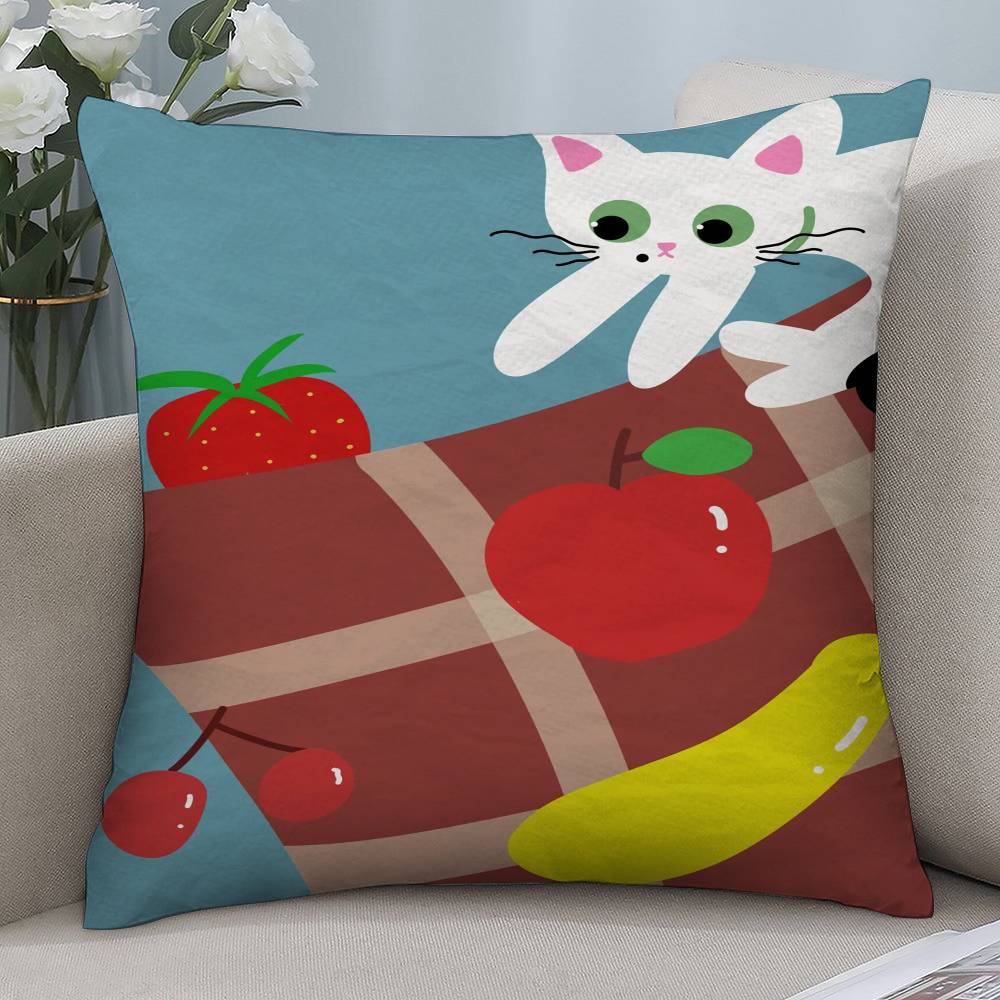 Vintage Cute Cat Pillow Case Short Plush Double-sided Print Square Throw Pillow Covers Sofa Home Cushion Decor