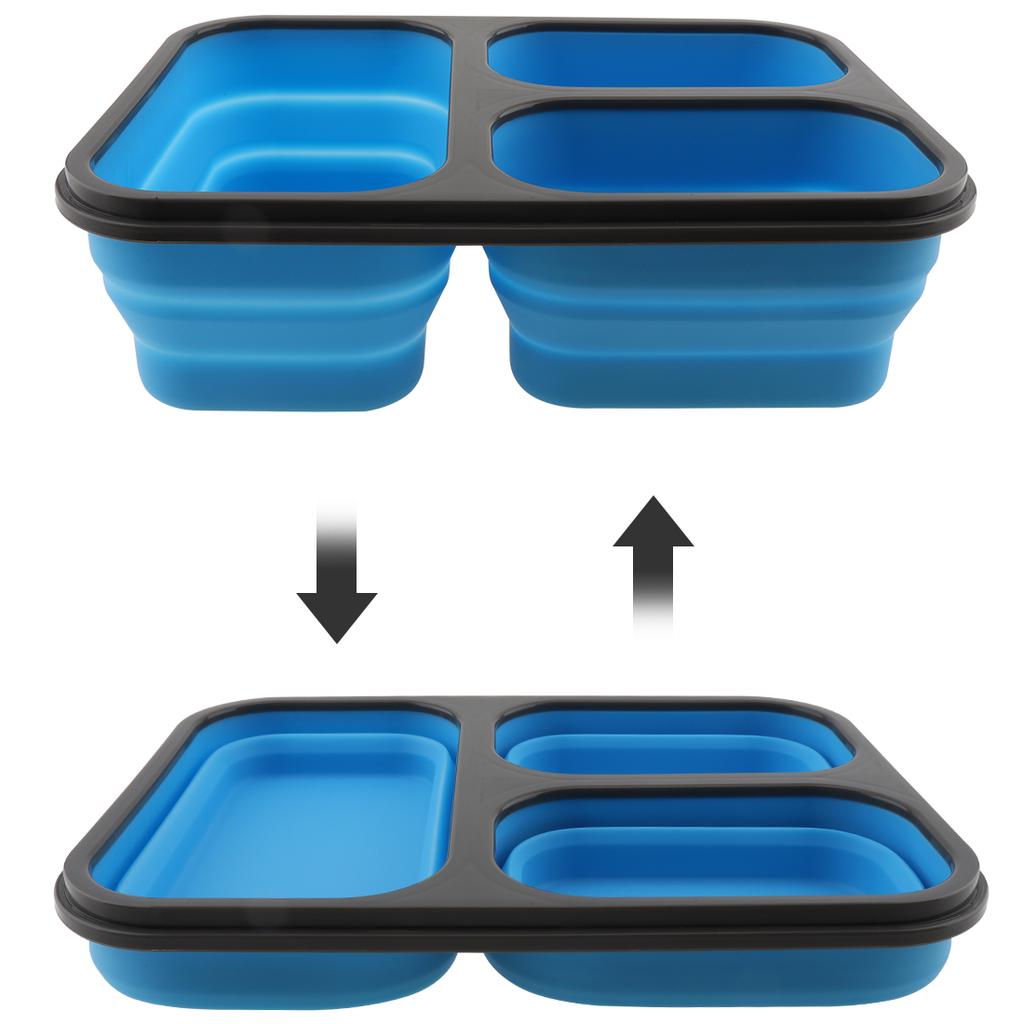 3-farbige, skalierbare, faltbare Lunchbox aus Silikon, Bento-Box mit Löffel und Gabel, Mehrzweck-Geschirr für – 40–230 °C