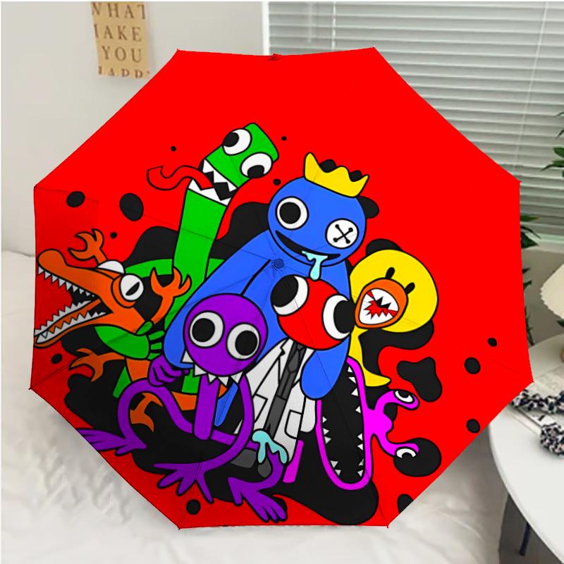 Rainbow Friends3 Print Automatic Umbrella, 8 Rib Iron Frame, Plastic Handle, Suitable for Outdoor Travel &Daily , Ideal Gift