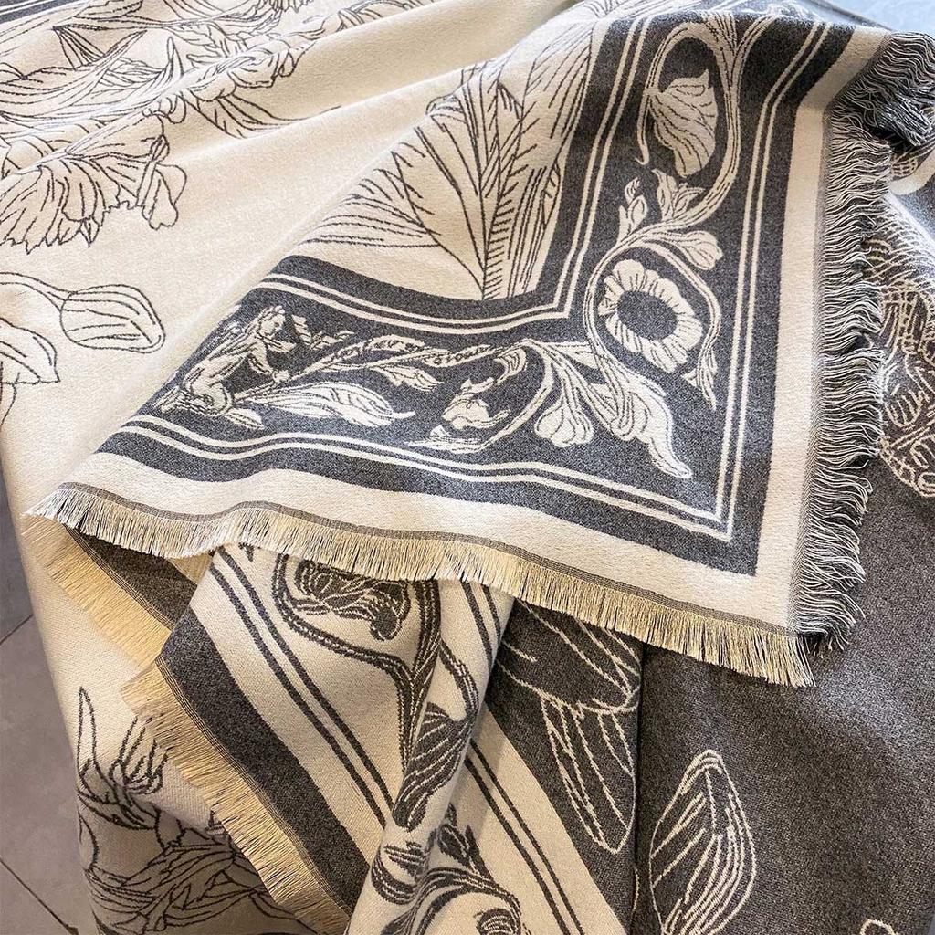 Women Winter Wrap Scarf Double-Sided Imitation Cashmere Fashion Shawl Wrap Vintage Thick Bufanda Blanket Large Square Scarf