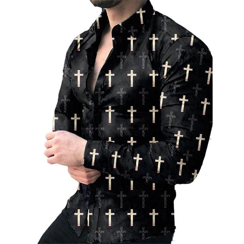 Fashion Men's Shirt Floral Rose High Quality Soft Comfortable Selling European Size Men's Lapel Tops Decoration