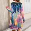 Plus Size Women's Gradient Print Casual Spring/Autumn Pocket Round Neck Long Sleeve Dress