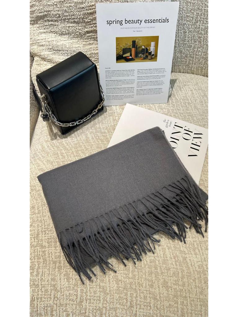 Women's High-End Korean Style Tassel Scarf - Imitation Cashmere, Solid Color, Thickened Neck Warmer Shawl for Autumn and Winter.