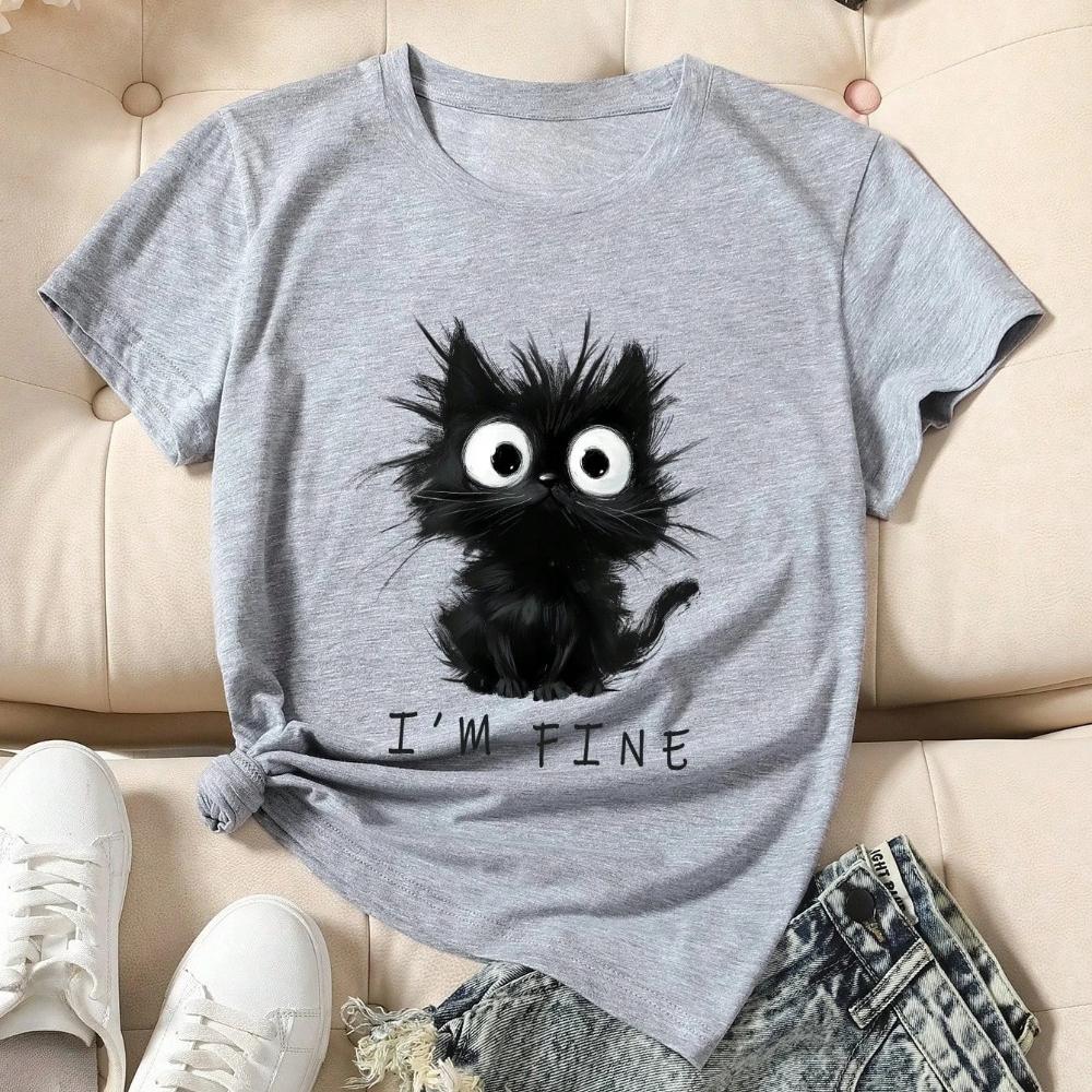 2027 New Unisexs Cute Cat Pattern Graphic Short Sleeve Tshirt Round Neck Casual Tshirt Tops Cool Printed Female Tees