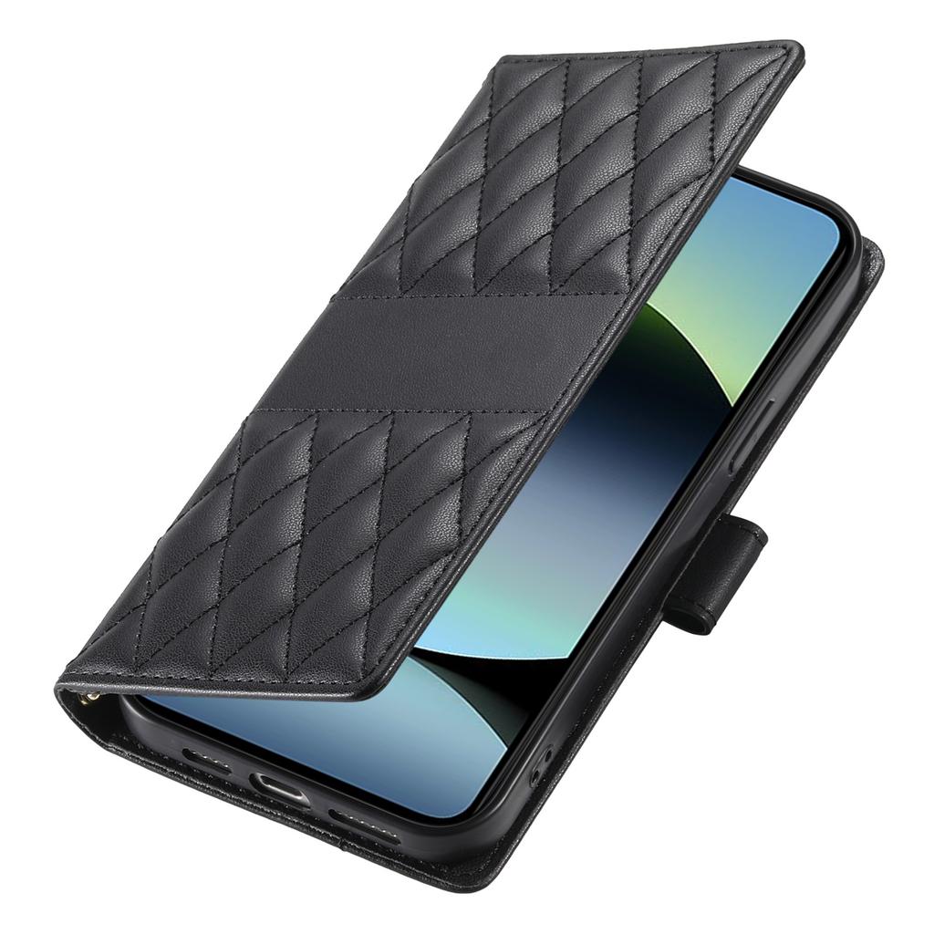 For Xiaomi Poco X7 Pro 5G/Redmi Turbo 4 5G Case Rhombus Stitching Wallet Stand Leather Phone Cover with Long/Short Strap