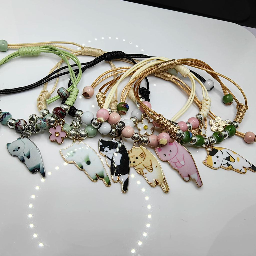 Einstellbare Bunte Seil Glückliche Katze Anhänger Armband Für Frauen Mädchen Kind Geburtstag Geschenke Charme Quaste Mode Paar Armreifen