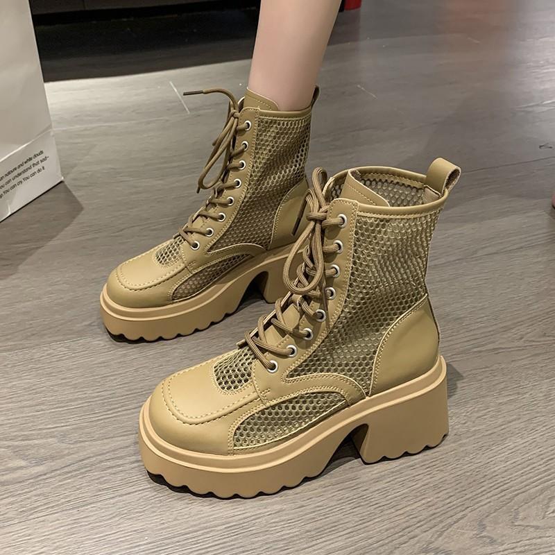 

Новые тонкие ботинки martin, женские сетчатые сапоги на высоком каблуке, короткие сетчатые сапоги на толстой подошве, крутые ботинки 39