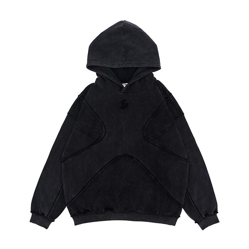 Lan Hai Men's Hooded Sweatshirt | 2025 Autumn/Winter Collection | Trendy Reverse Stitch Design | Solid Color | High Street Style