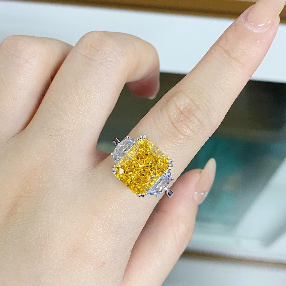 Cubic Zirconia Jewelry 925 Sterling Silver Fancy Color Rhodium Plated Radiant Cut Solitaire Ring Luxury Jewelry Women