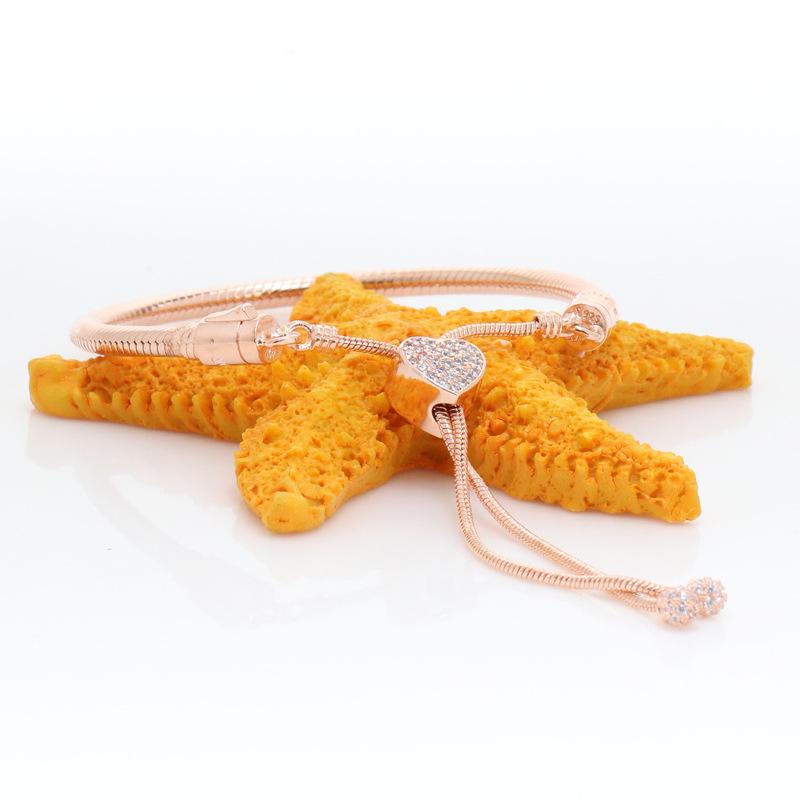 Bracelet rétractable en forme de cœur en or rose - Nouveau bracelet à boucle coulissante cœur d'amour pour femmes pour Noël