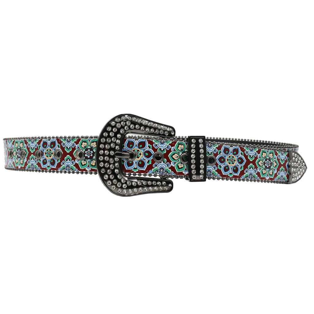 Rhinestone Belt Print High-end Pattern Women's Retro Ethnic Belt Flower Totem Ethnic Belt