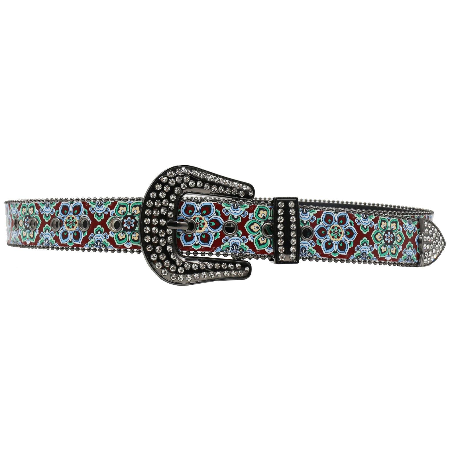 

Ремень со стразами, принт, высококлассный узор, женский ретро этнический ремень, цветок, тотем, этнический ремень 115cm