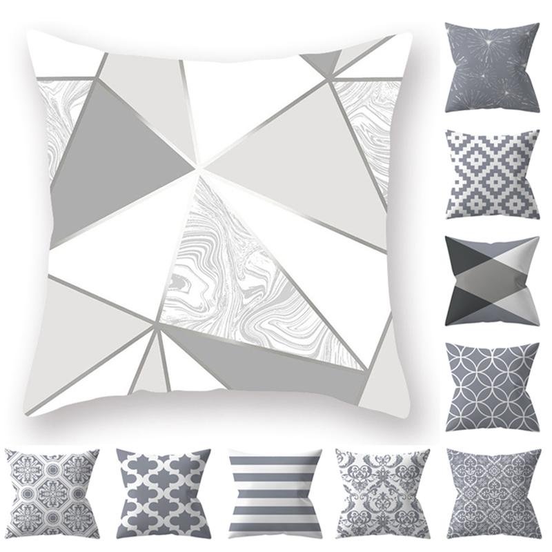 18 Inch Geometric Elements Throw Pillow Pillow Case Sofa Lumbar Protectors Gray Cushion Cover Home Decor