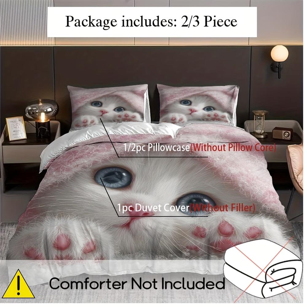 2/3pcs Cat Duvet Cover Set, (1 Duvet Cover + 1/2 Pillowcase, Without Core) Cute Kitten Animal Print Soft Comfortable Bedding Set