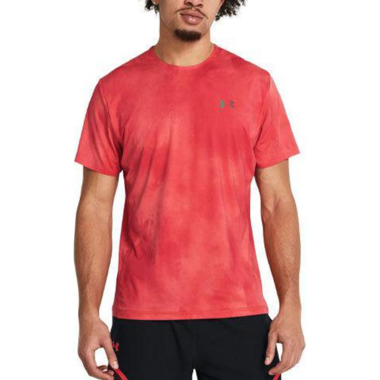 Under Armour UA Vanish Elite Logo Tie-Dye Print Atmungsaktives Rundhals Trainings-T-Shirt Herren Oberteile Rot 1383669-814