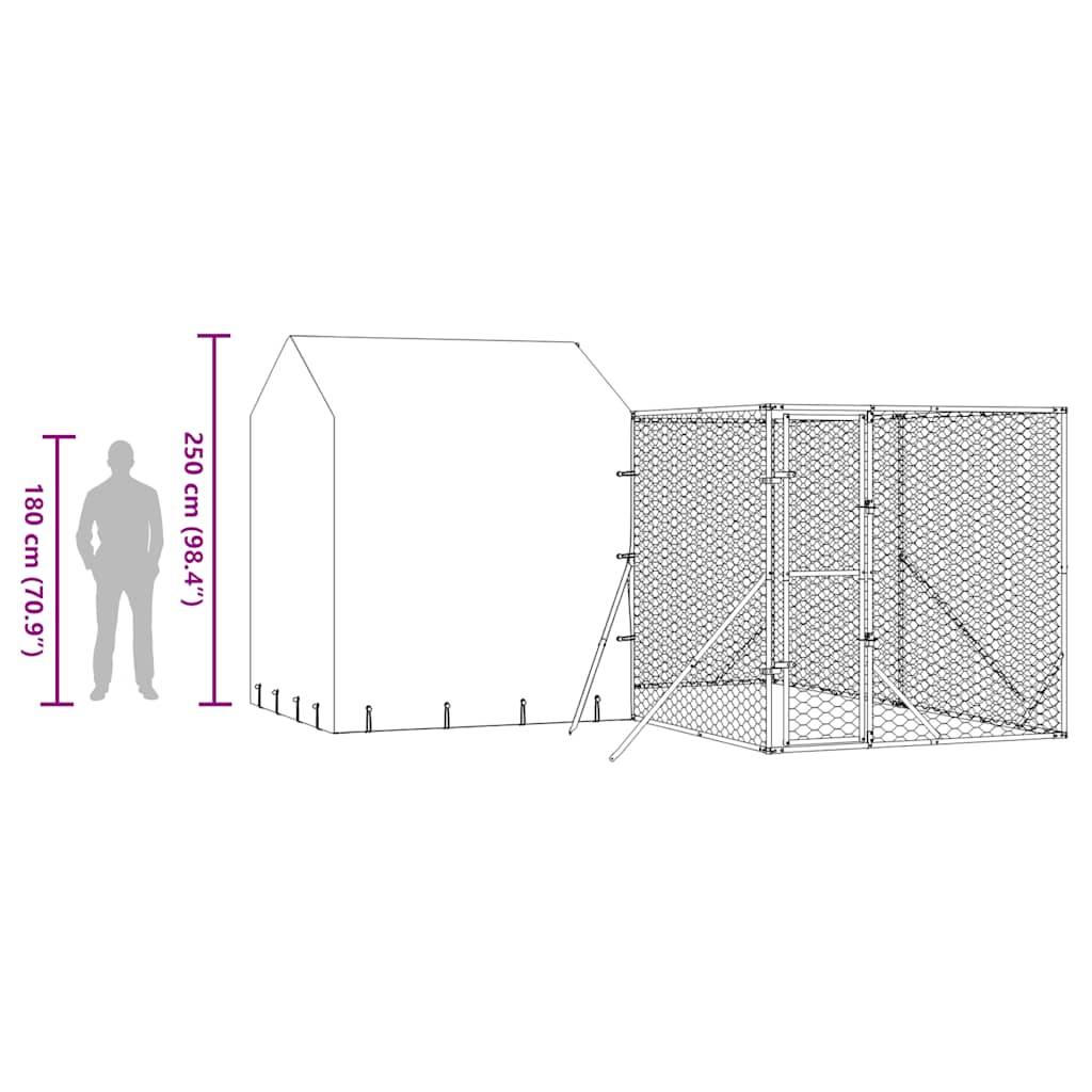 Outdoor Dog Kennel with Roof Silver 4x4x2.5 m Galvanized Steel