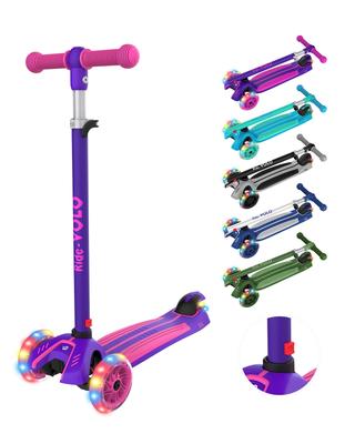 RideVOLO Kick Scooter, Kids Kickboard, Kick Skater, Girls, Tricycle, 3 Level Height Adjustment, Glowing LED Tires, Load Capacity 50kg, Suitable for