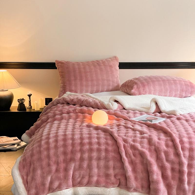 Double Layer Thick Fleece Blanket Queen Warm Imitation Lambswool Throw Blankets for Bed Sofa Autumn Winter Soft Plush Blanket