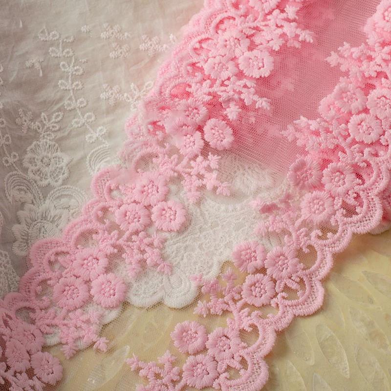 1 Yard Tissu de Dentelle de Coton Coloré Brodé de Fleurs Rideaux Robes Fournitures de Couture DIY