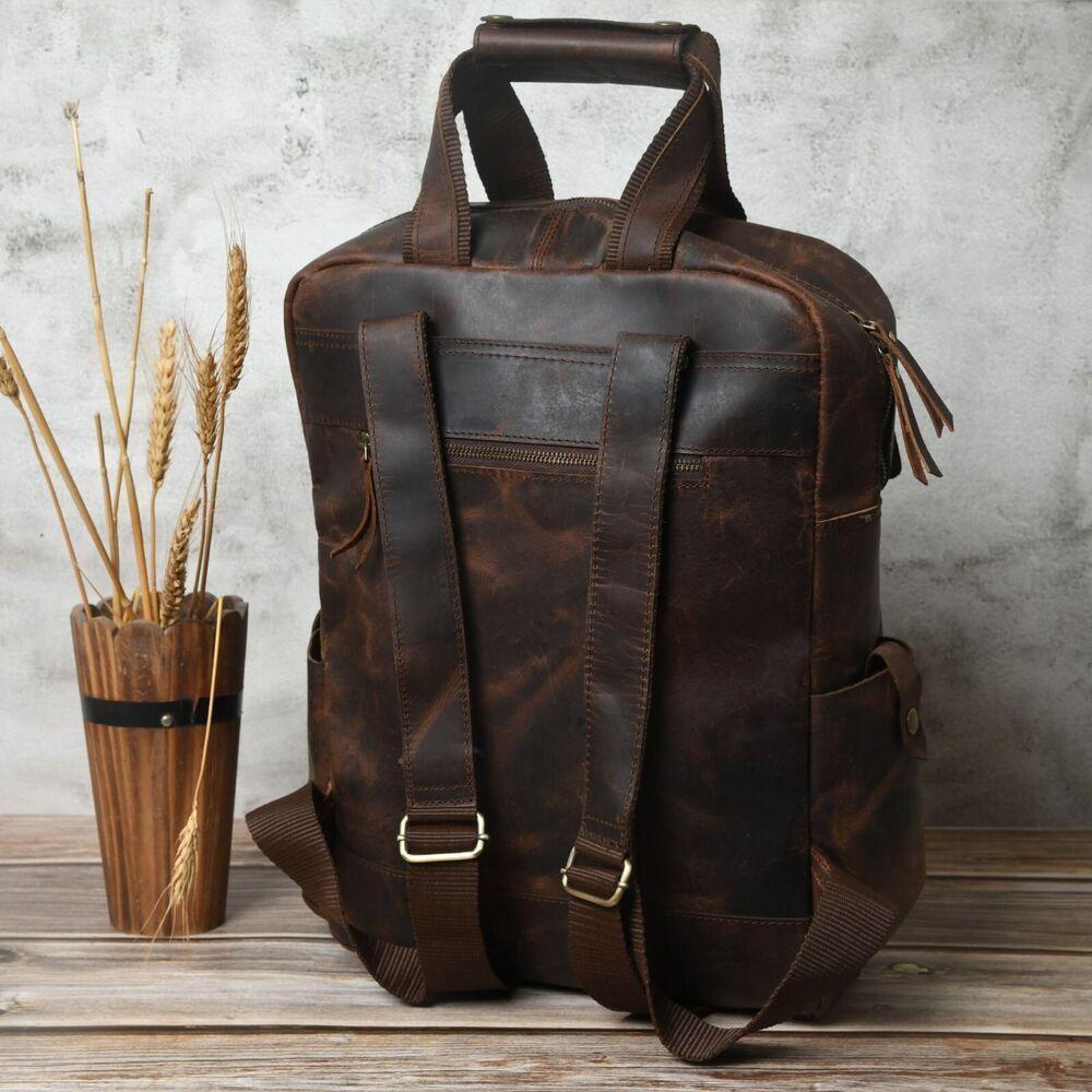 Buffalo Leather Backpack Shoulder Bag Laptop Rucksack Office Handbags 17 In